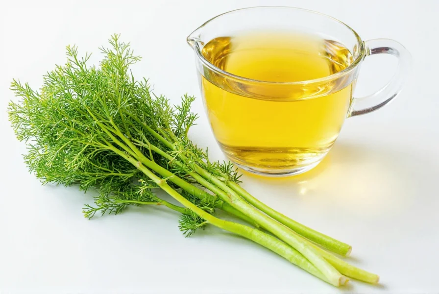 Fresh fennel seeds and brewed fennel tea in a ceramic cup