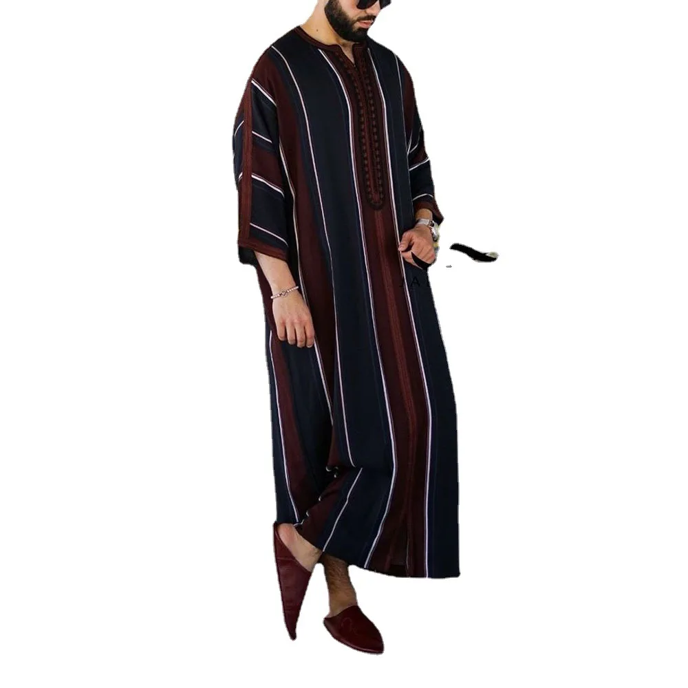 

Man Dubai Turkey Islamic Clothing Muslim Fashion Arabic Men Clothes Dress O-neck Gold Print Modest robes