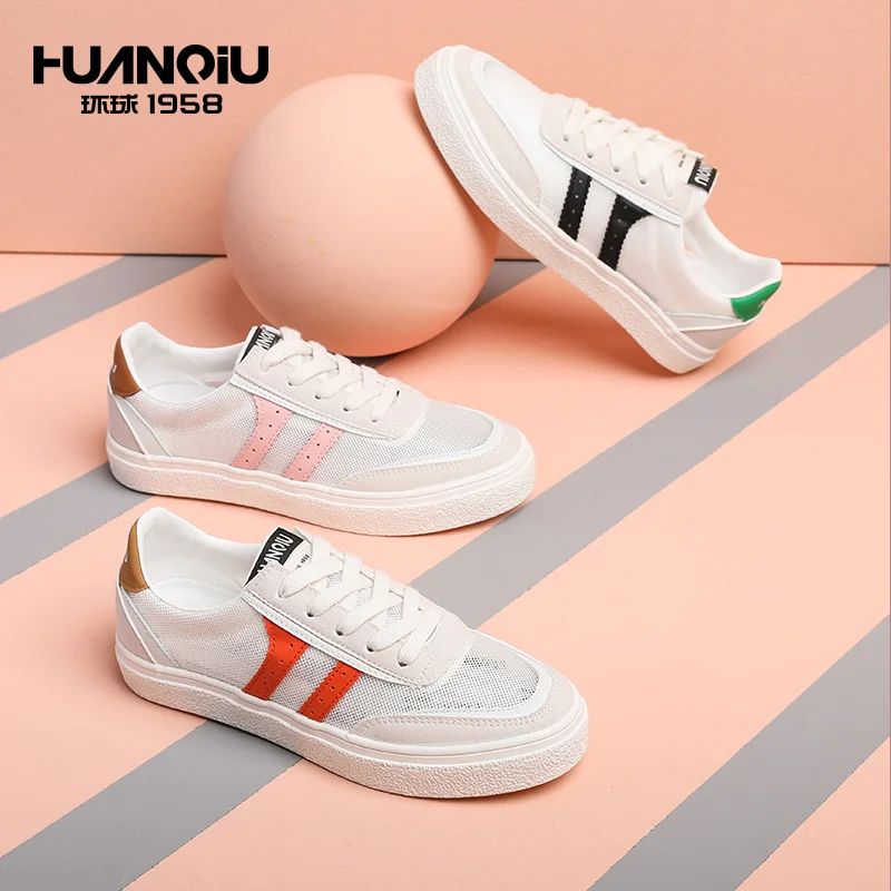 

H20290 HUANQIU High Quality Comfortable Breathable Summer Rubber Flat Casual Women Shoes, Pink+white/white+red/black+white