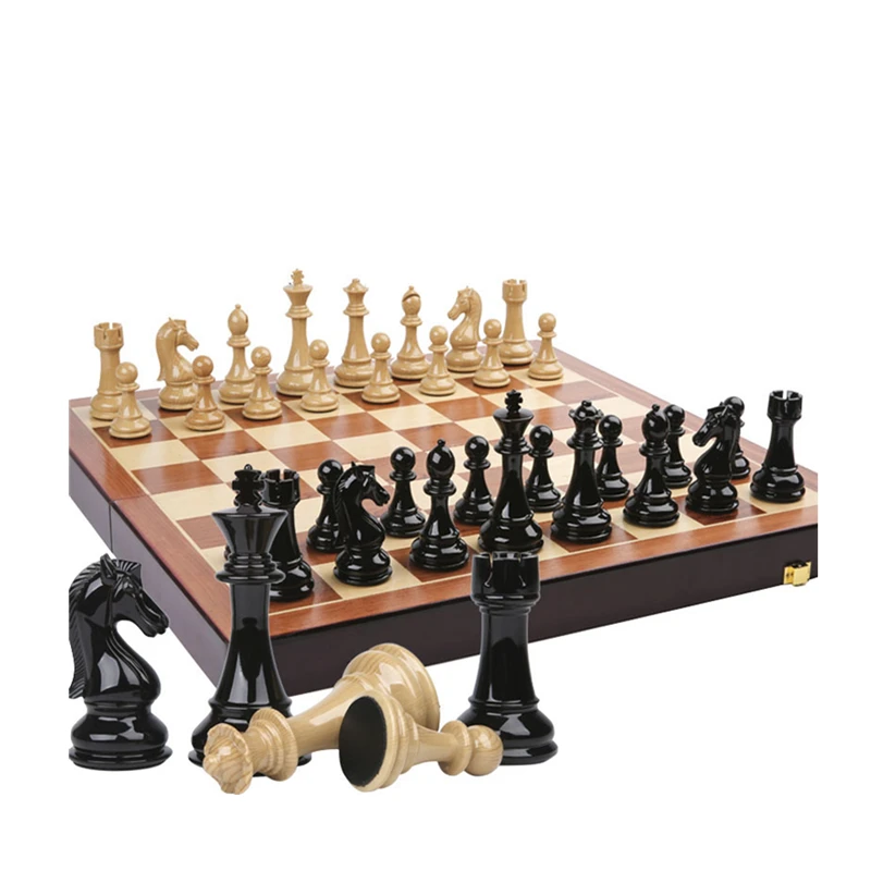 

20 inch luxury chess with metal or marble pieces International Chess Set with Folding Wooden Chess Board