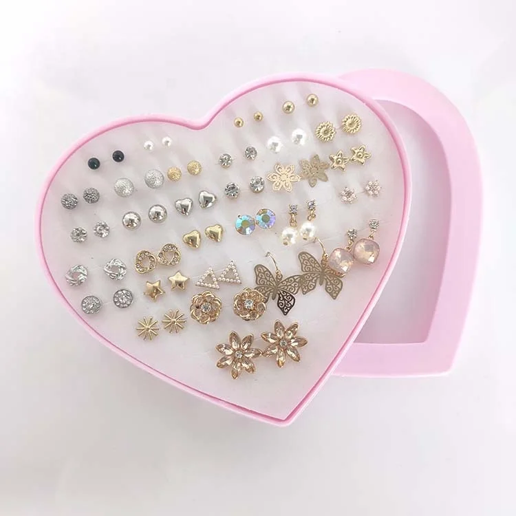 

LIVE4U New Look Funky 30 Pairs Box Pack Multiple Rhinestone Pearl Alloy Flower Gold stud earring sets for Women Girls