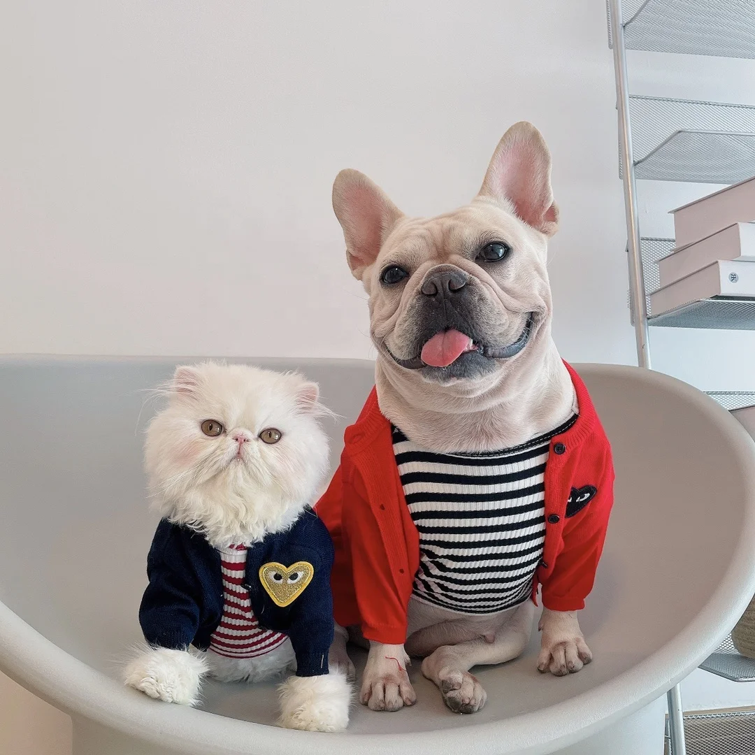 

Autumn And Winter 2021 New Pet Tide Brand Fashion Warm Stripe Knitted Sweater Elastic Cotton Shirt Dog Clothes, Red black