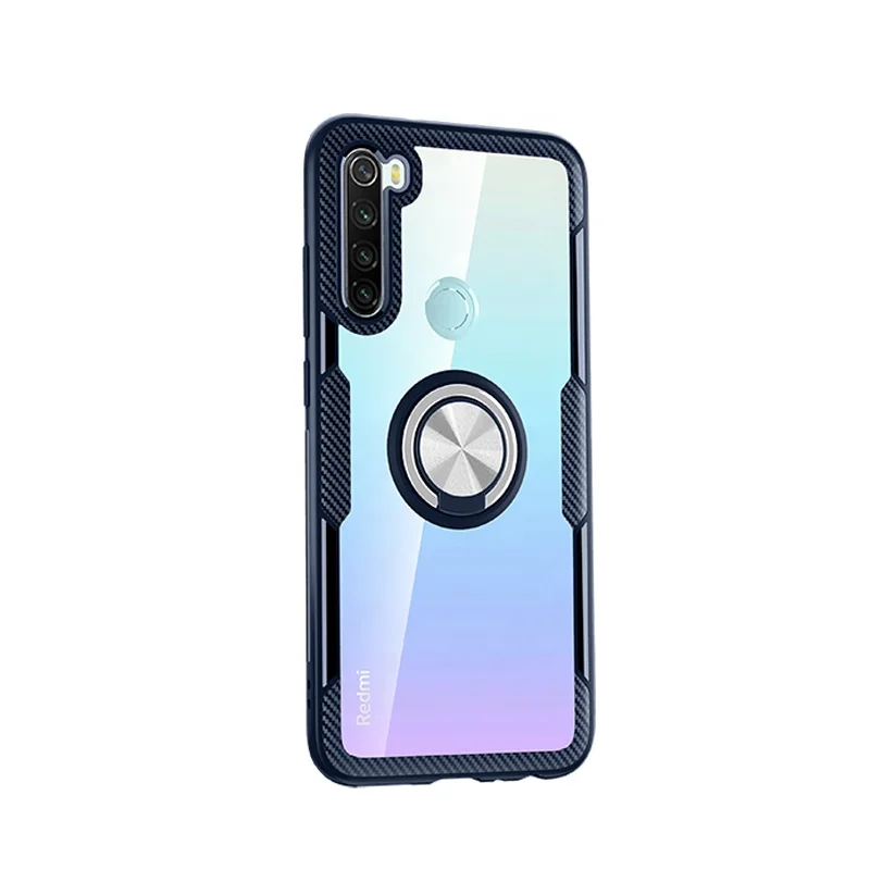 

Acrylic Ring Holder Car Magnet Shockproof Armor Phone Case For Xiaomi Redmi Note 8, 5 colors