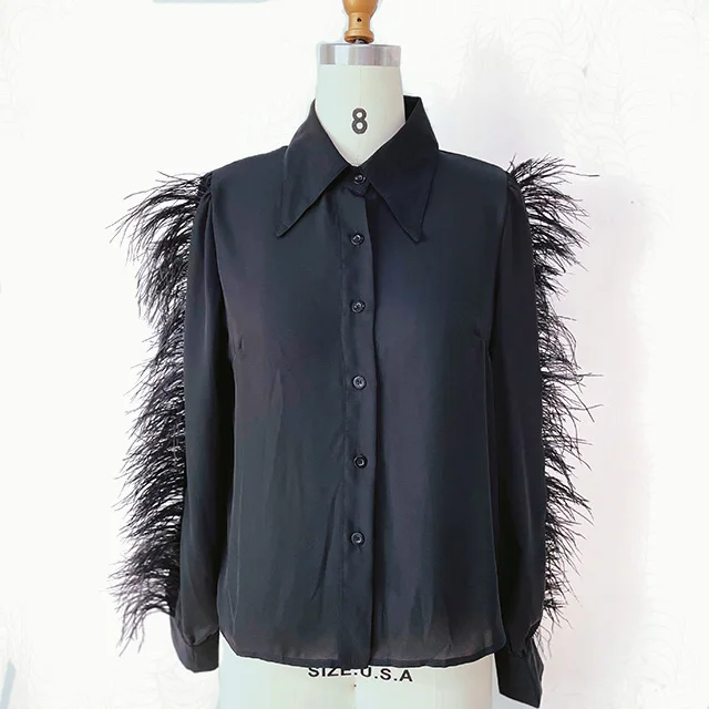 

SHIPMENT FROM LA USA hot selling products 2021 Button Down Feather Long Sleeve Blouse for ladies streetwear shirts for women