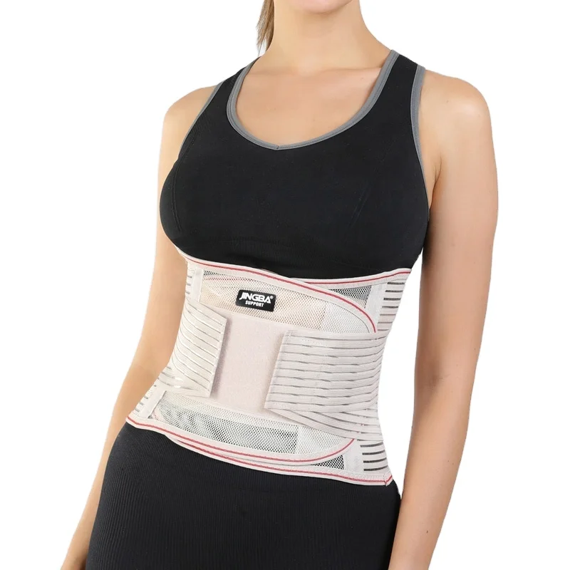 JINGBA 2023 Hot Black Beige Breathable Mesh Back Brace Lumbar Support Adjustable Waist Trainer for Men and Women