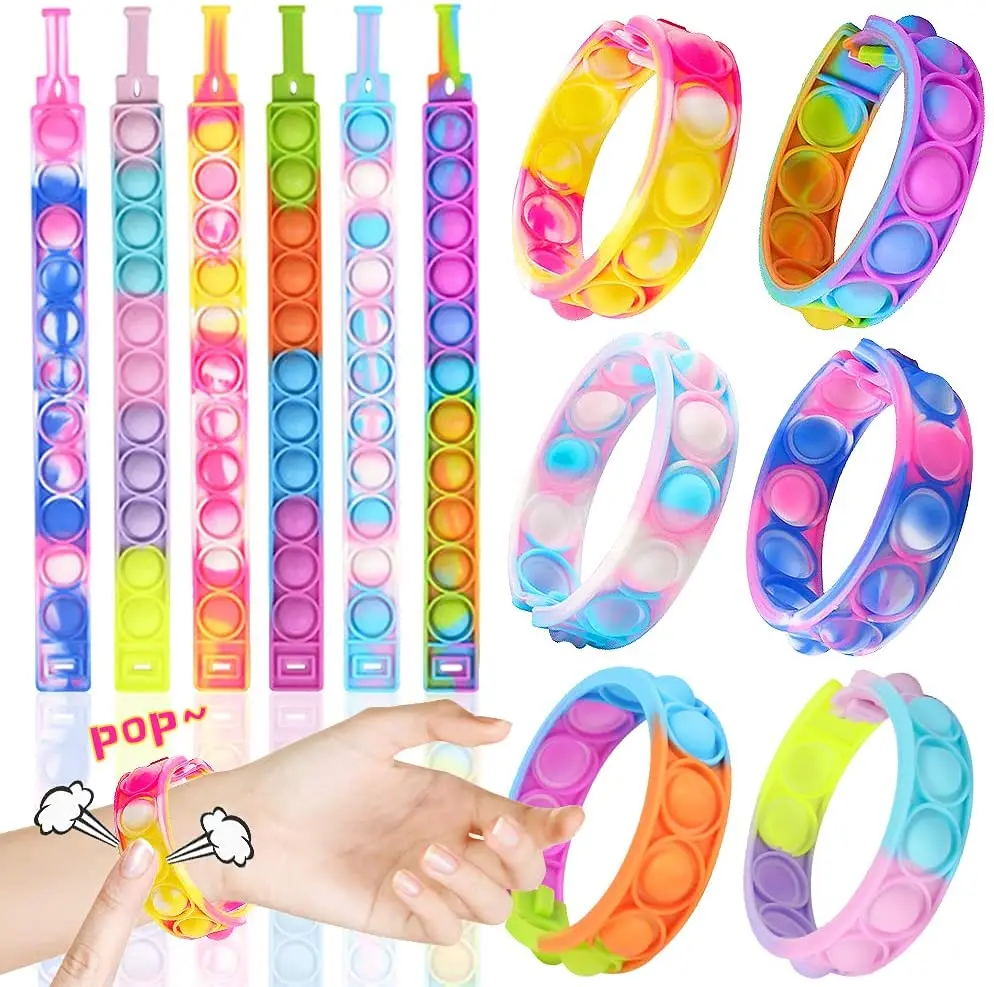 

Adjustable Washable Multi-color Stress Relief Finger Press Squeeze Wristband Push Pop Fidget Decompression Toy Fidget Bracelet, Tie-dye or customized