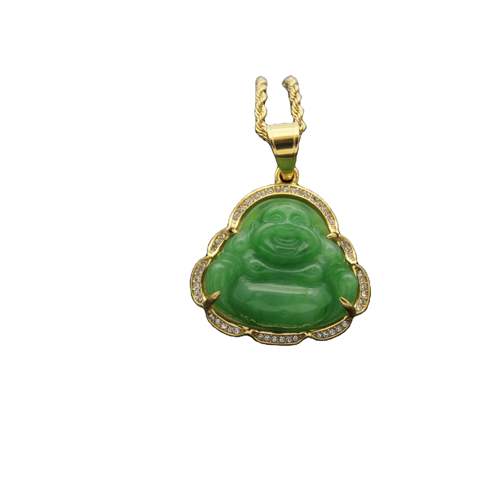 

New Arrival Large Size different type of Buddha Head Necklace Stainless Steel Resin Jade Buddha Pendant