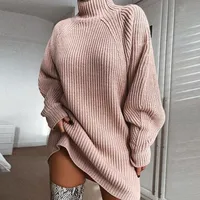 

New Style Pullover Ropa Al Por Mayor Sueter Mid-Length Raglan Sleeves Half-Neck Sweater Knitting Dress