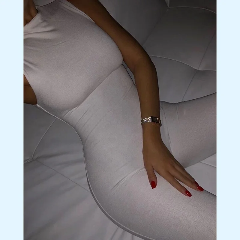 

Summer Solid Color O Neck Sleeveless Women Fitness Bodycon Jumpsuit
