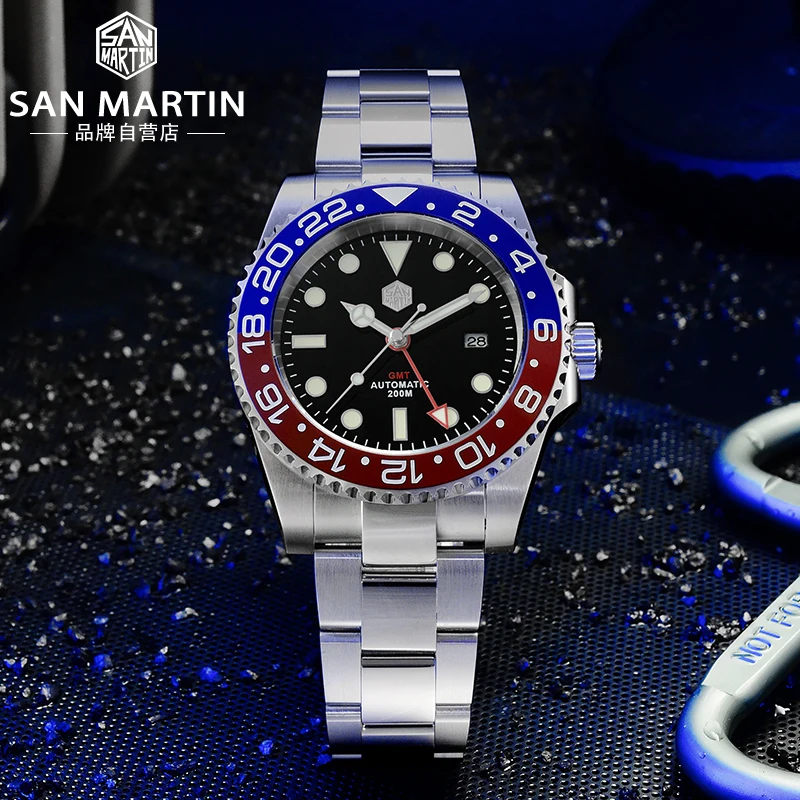 

Free fedex shipment San martin 20atm GMT bezel Master all 316L stainless steel sapphire glass bgw9 diver watch for sale