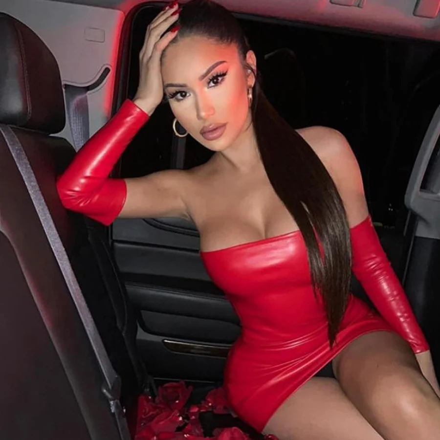 

Nibber K20S10508 Sexy Backless Skinny Faux PU Leather Sexy & Club Mini Dress Women Casual Dresses 2021 Factory wholesale custom