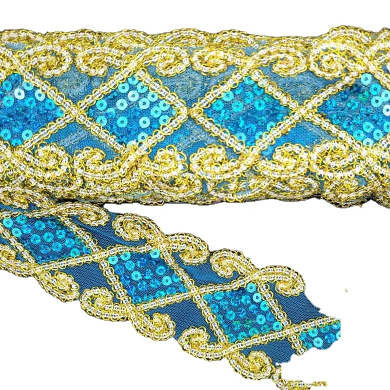 10Y 6CM Net Gold Edge Lace DIY Stage Clothing Costume Sequined Lace Trim Mesh Embroidery Lace Fabric for Curtain Sewing Trimming