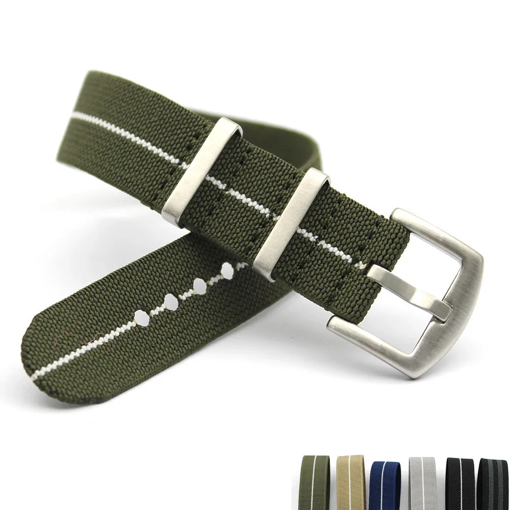 

Yunse Hotsale Low MOQ Paratrooper Green White Elastic Nato Nylon  Military Watch Band, 25 colors available