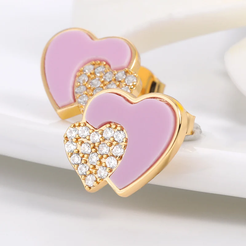 

zircon luxury earrings acrylic earrings studs pink heart flower earrings