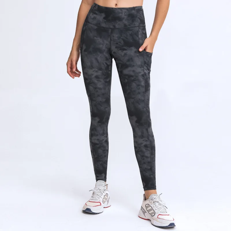 

High Quality Woman Atheltic Wear Leggings Customize Private Label Yoga Pants Side Pockets Fitness Leggings, Dark yellow,dark red,tie dye black ,black,black camo,navy available