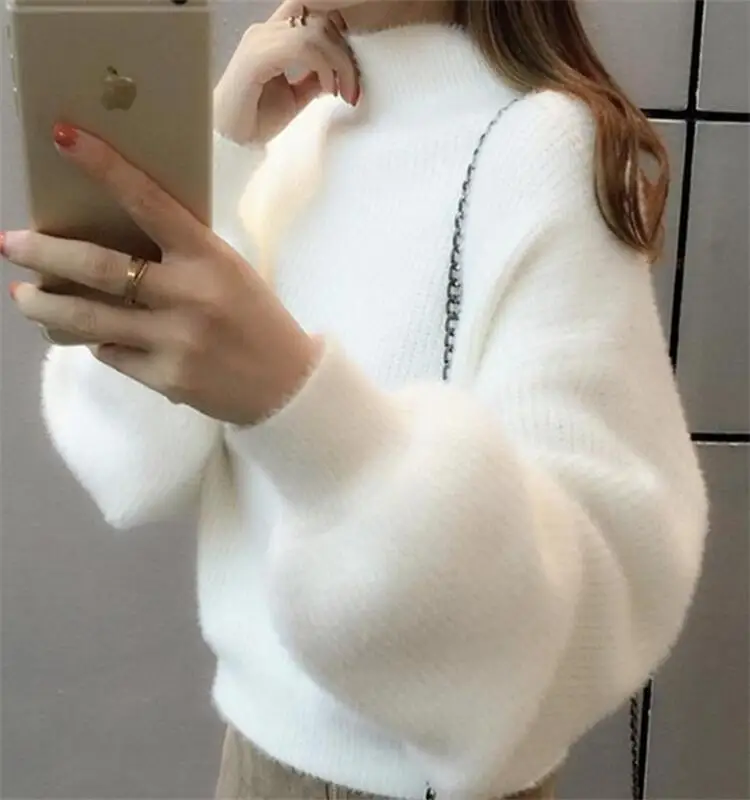 

2022 custom sweater new fashion loose turtle neck knit causal tops long sleeve autumn winter thick women sweater