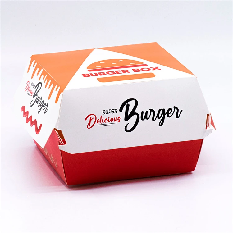 

RTS Wholesale Bio Funny White Paper Fast Food Packaging Fired Chicken Burger Box Takeout Square Burger Paper Box Custom Printing