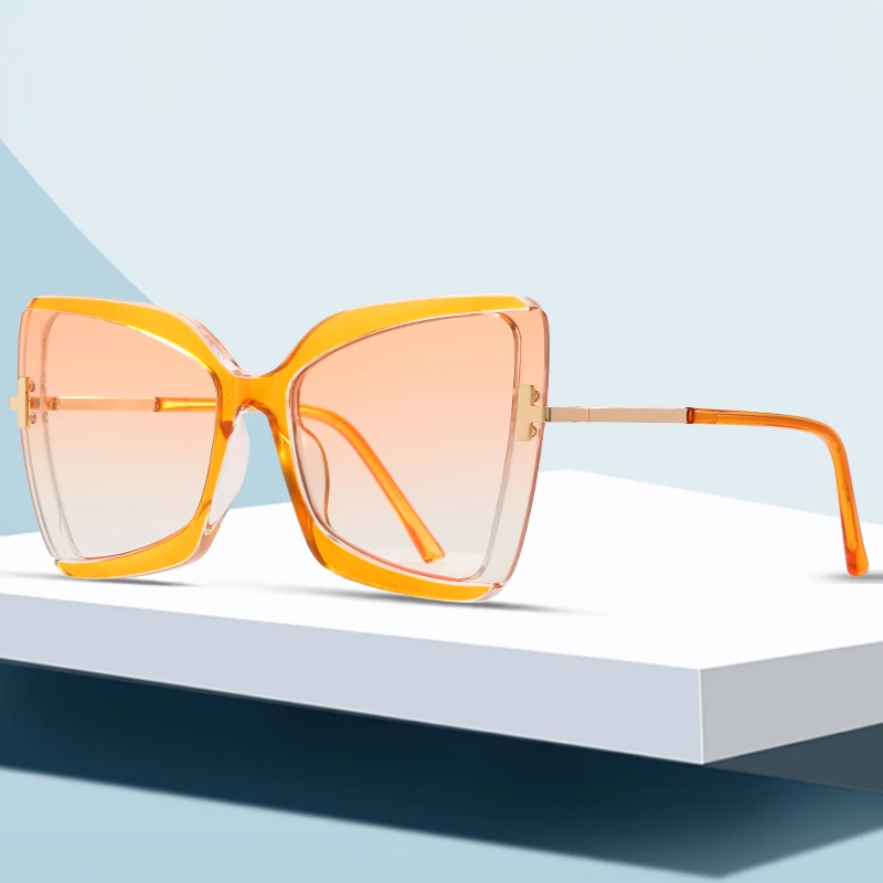 

Luxury Cat Eye Oversized Colorful Metal Frame Sunglasses 2021 High Quality Retro Sunglasses Woman Wholesale, Mix color