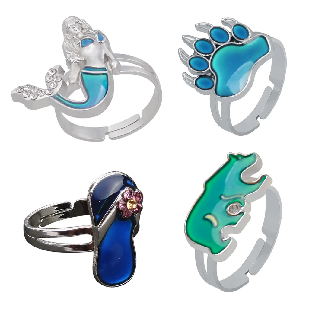 

GT 2022 Epoxy Ring mermaid/bear paw/slippers Adjustable Size Mood Ring Temperature Sensor Ring For Child