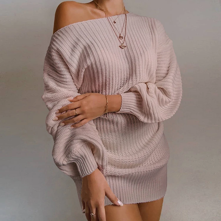 

Women Sweaters Fashionable Apparel 2021 Solid Boat Neck Lantern Sleeve Sweater Dress Latest Dresses Designs For Ladies -YY, White,gray,pink,blue