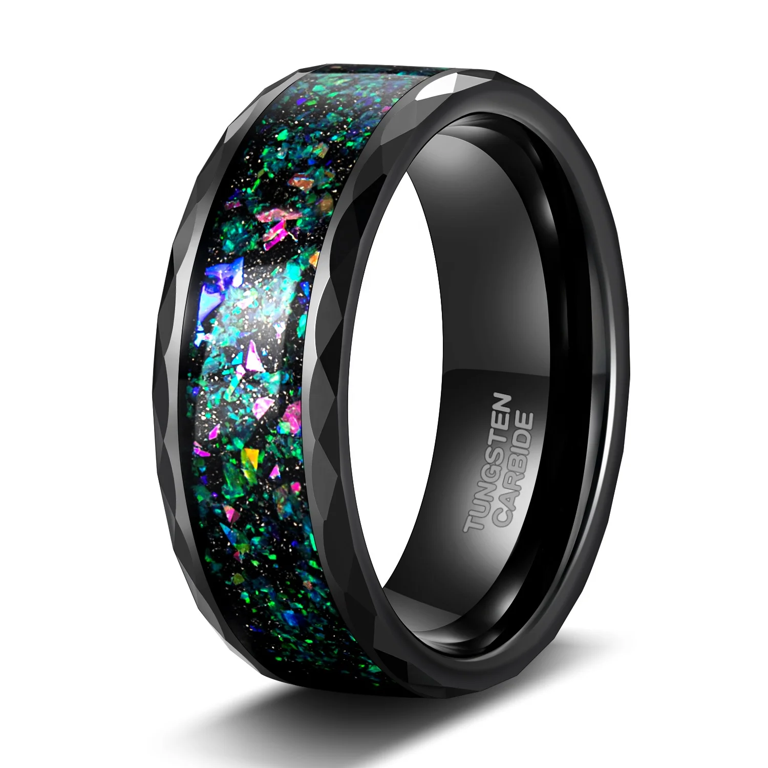 OAHLAN Wholesale Fashion Jewelry 4mm 8mm Band Galaxy Series Opal Inlay Tungsten Carbide Rings for Men Women Wedding Engagement