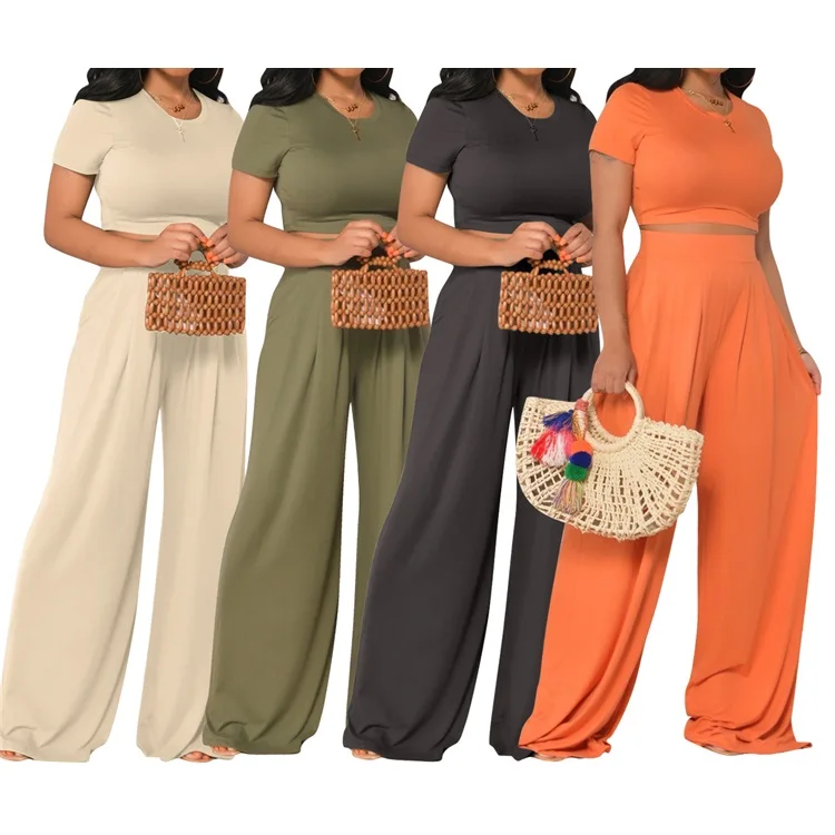 

Summer Women Two Piece Set Short Sleeve Wide Leg Ladies Casual Outfits