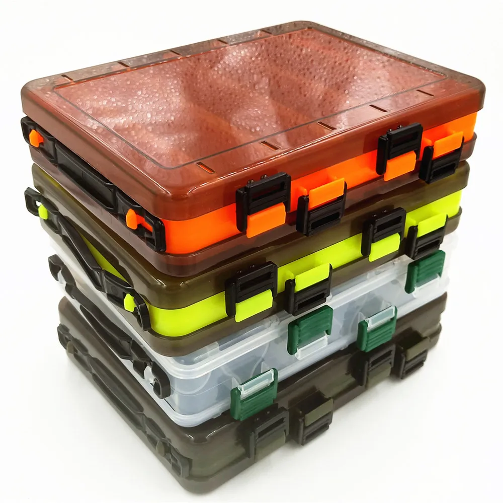 

AC36 Double layer squid jig lure plastic box 10 14 cells Hard lure Container box portable fishing lure box, 4 colors