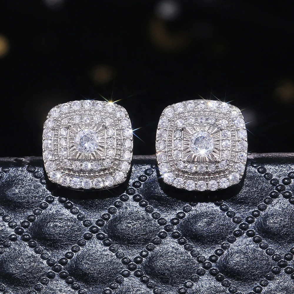 

Simple Style Square Shape White Color Full Of High Quality Zircon Distinctive Earring Women Attending Party rings