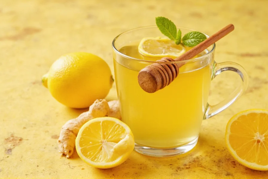 Steaming cup of lemon ginger honey tea