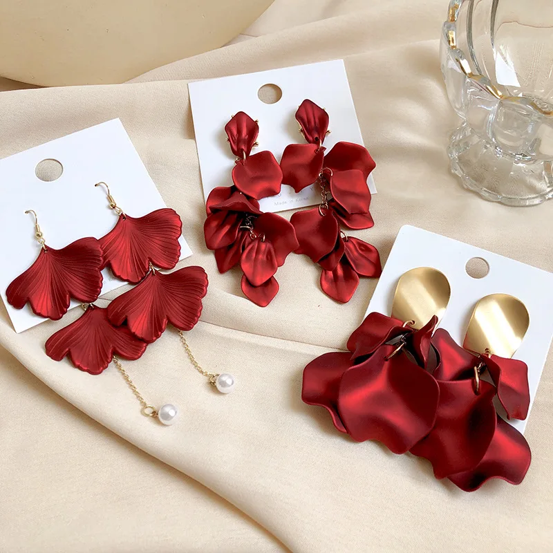 

European and American Temperament Exaggerated Long Rose Petal Tassel Earrings KL1528, As pictures