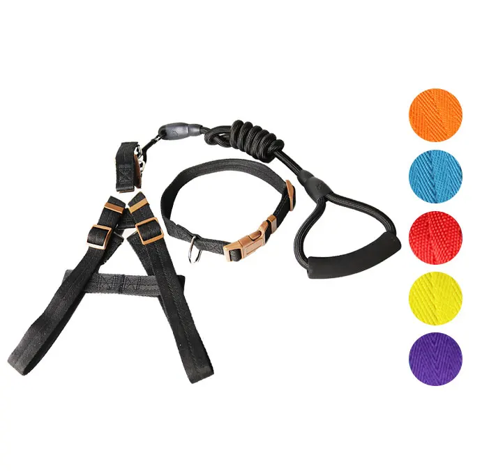 

Fashion Colorful Pet Supplies Dog Harness And Dog Collar With Leash Rope, Black/red/blue/green/purple/yellow