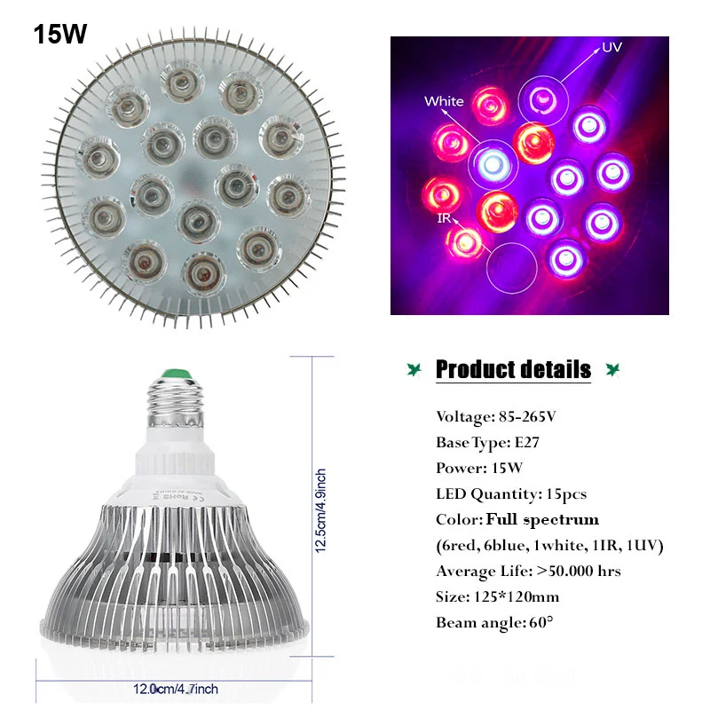 E27 Full Spectrum Lights Cob Led Grow Light for Greenhouse Plants for Hytroponic for Indoor Bar Red For Hydroponics Plant Kits