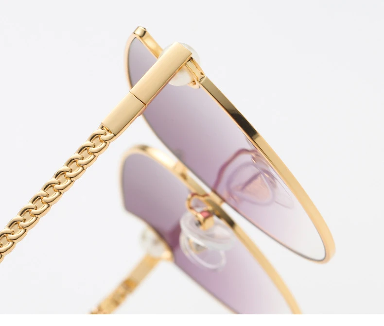 Gafas De Sol Designer OEM Trendy Pearl Metal Chain Photochromic Women Cat Eye Sunglasses