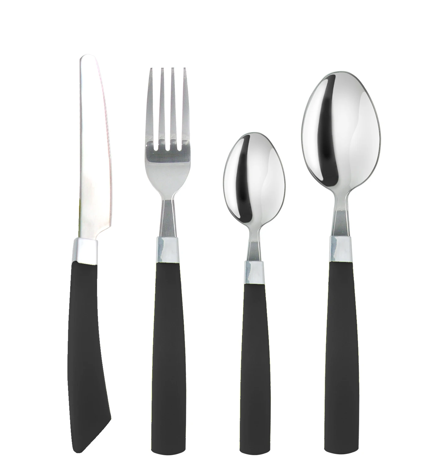 

cheap stainless steel fork/spoon/knife with black plastic/plastic handle cutlery set