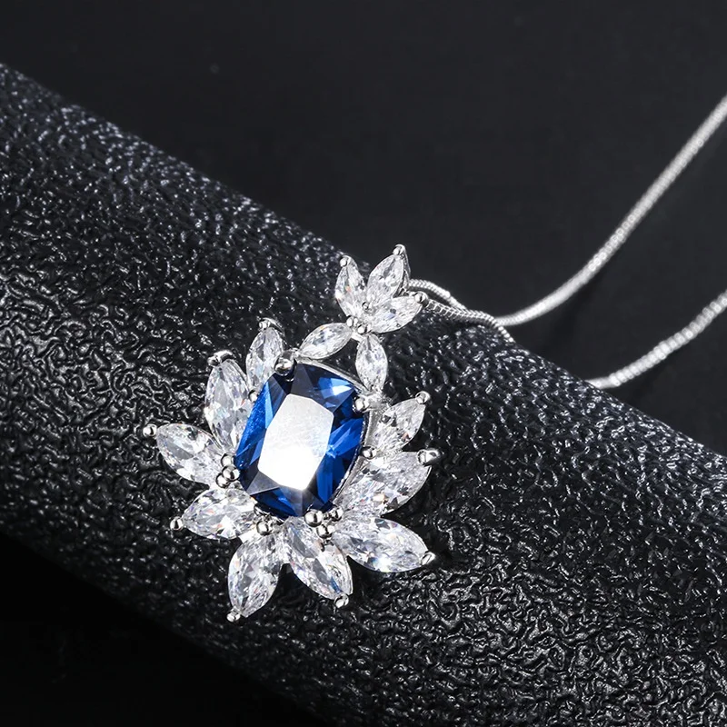 

Hot Copper Petal Luxury Large Square Cubic Zircon Black Fashion Pendant Necklace For women jewelry, Customized color