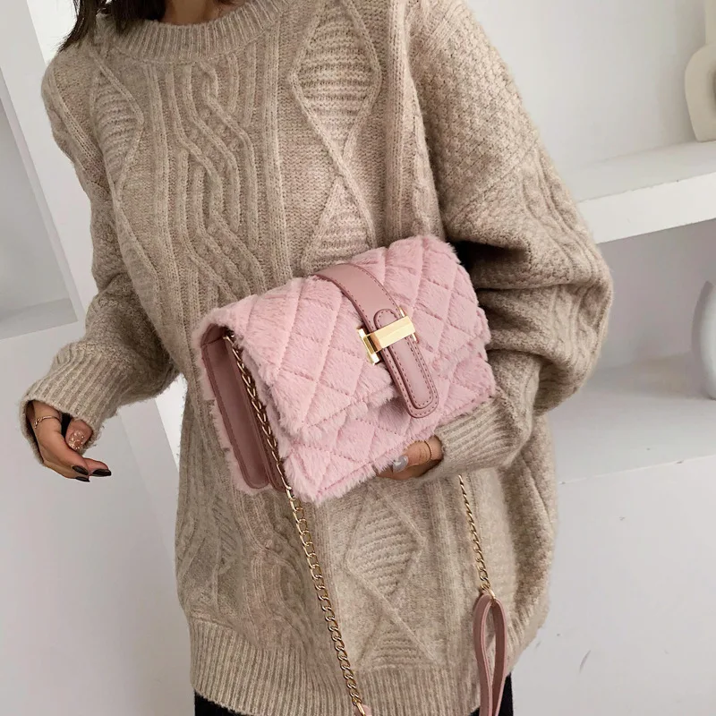 

Fashion plush bag side bags for girls shoulder chain shoulder bag women, As picture or customized