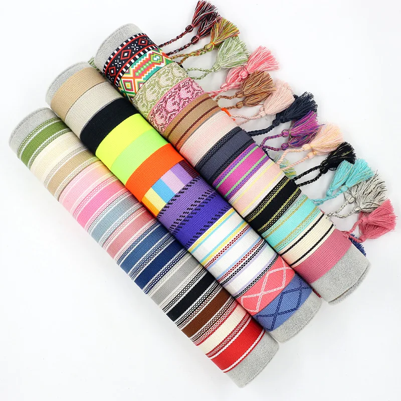 

Wholesale Multi-color Optional Ethnic Style Blank Webbing Bracelet Embroidery Tassel Weaving DIY Wristbands