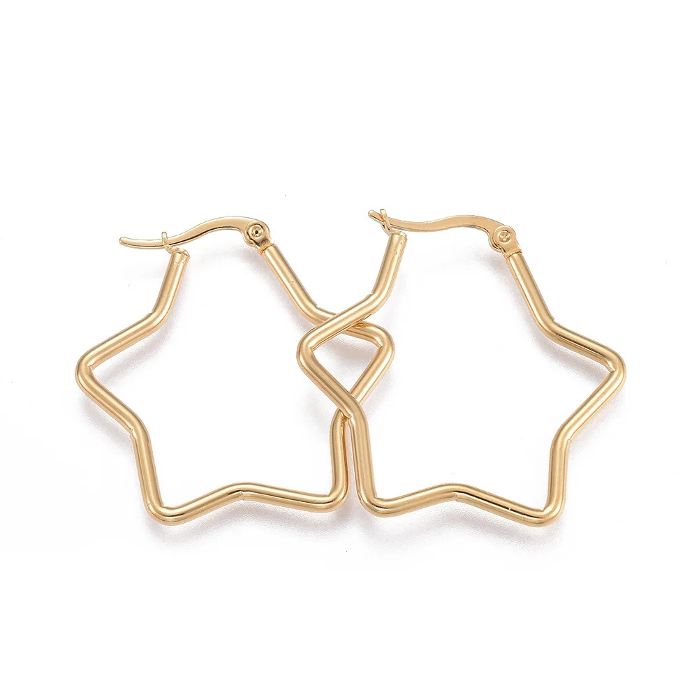 

PandaHall 201 Stainless Steel Star Golden Hoop Earrings Jewelry
