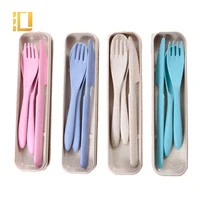 

Eco-friendly wheat straw spoon fork knife set travel camping plastic cutlery