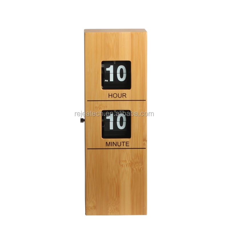 
Bamboo Environmental Flip Clock for Wall Mounted Tabletop Desk Mechanical Quartz Battery Powered AM / PM 