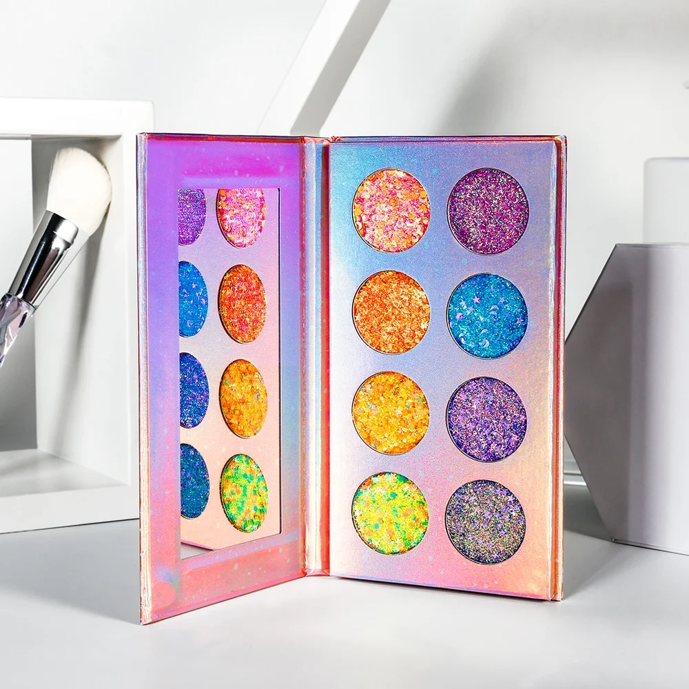 

New Product Night Glow Glitter Powder Eyeshadow Palettes Private Label Eye+shadow High Pigment 8 colors Cosmetic Makeup