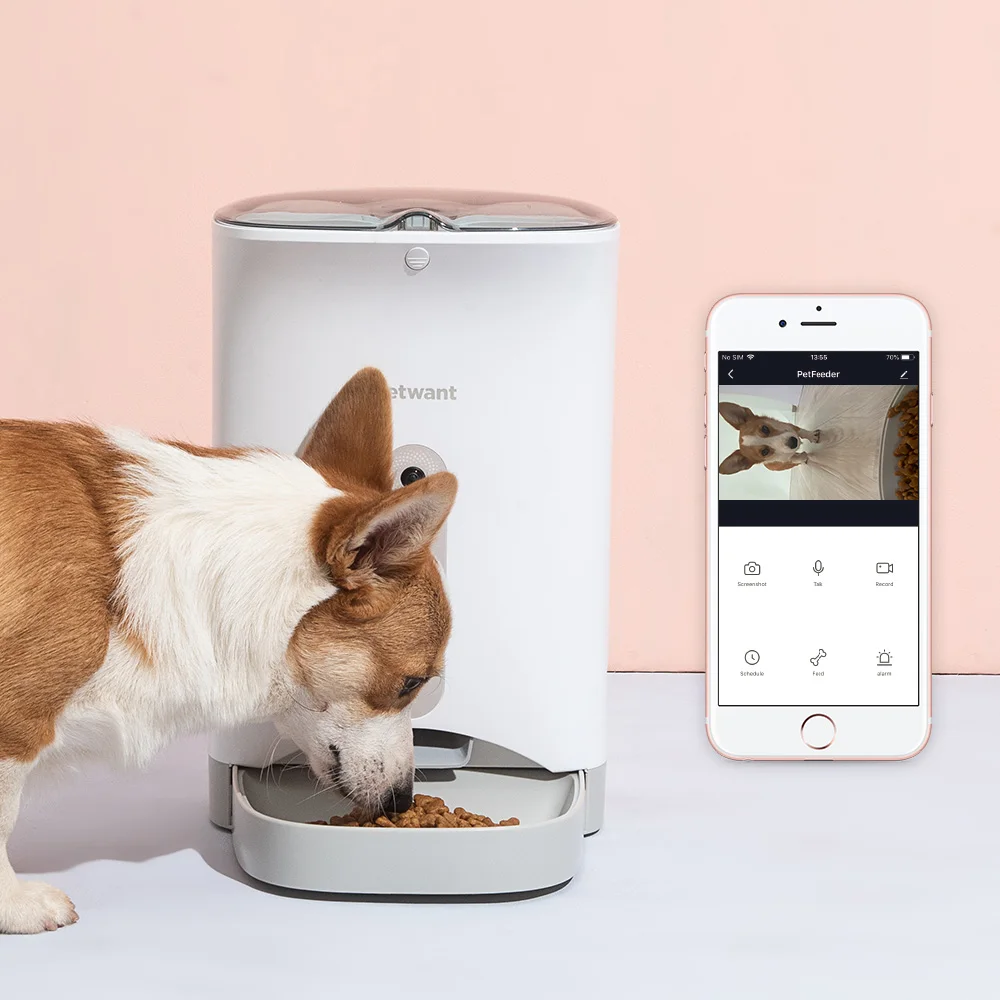 

Phone App Remote Control smart wifi pet feeder camera Pet Food Dispenser Automatic Pet Feeder With Camera, White