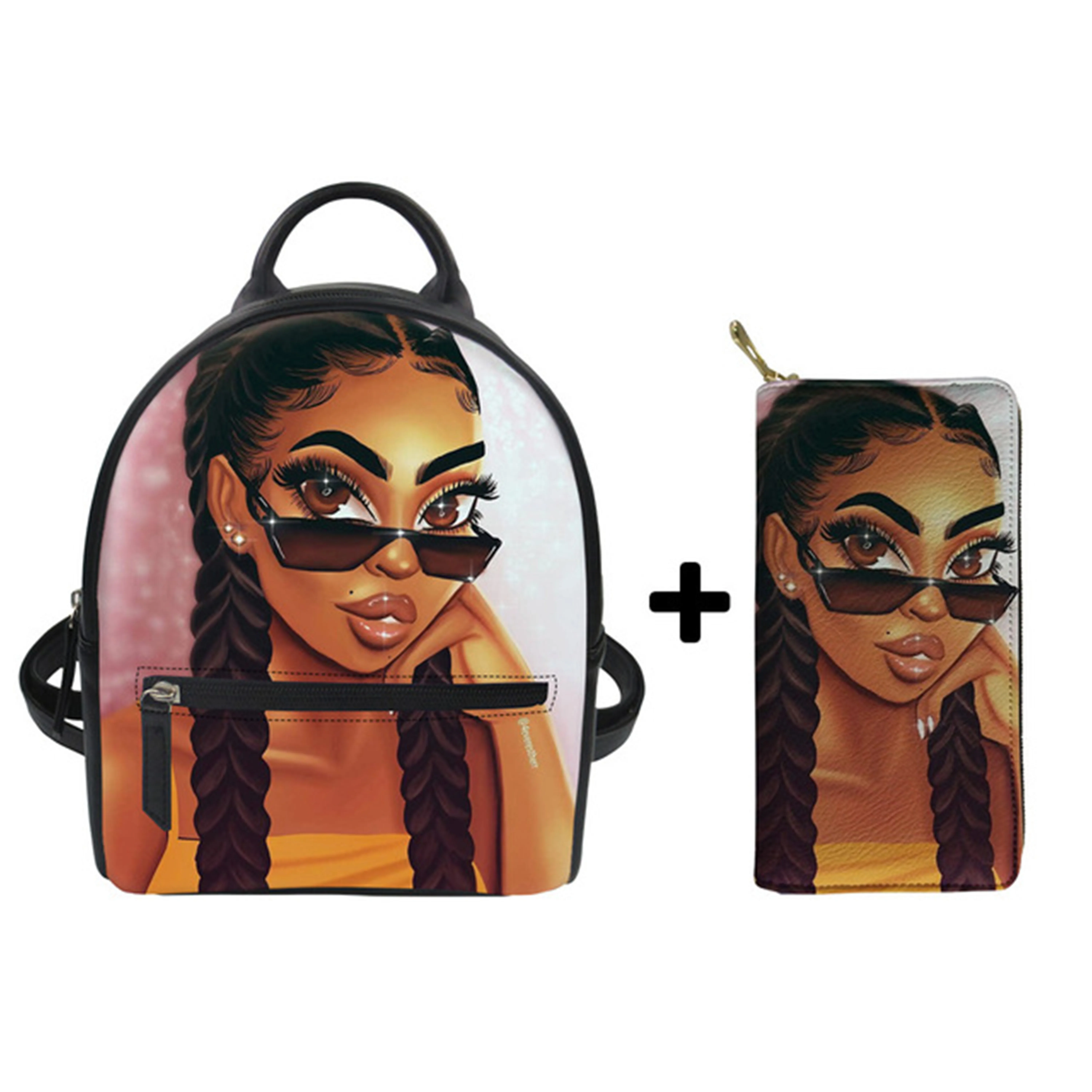 

Wholesale Personalized Waterproof Bagpack School Rucksack Sublimation Printing African Girls Black Art Mini Backpack, Customized color