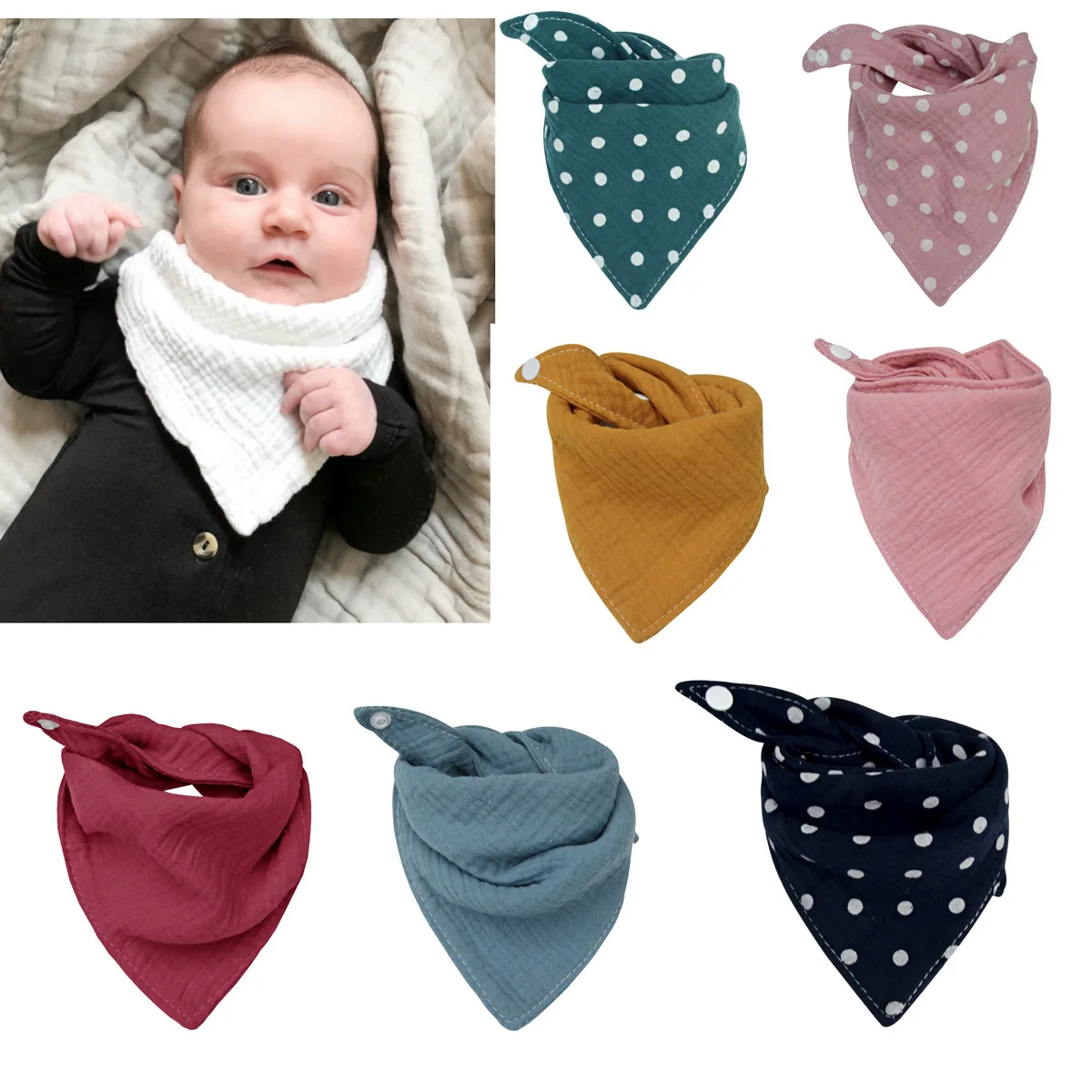 

Kids Cotton Gauze Four Layer Triangle Bibs Baby Printing Dot Feeding Bibs