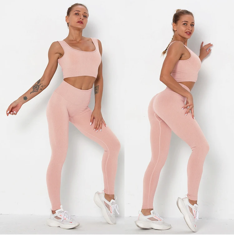 2022 Fitness Seamless Yoga Set  Solid Crop Top+Long Pant Athleisure Women Suit Gym Sports Bra+Legging Two Piece Set Sportswear