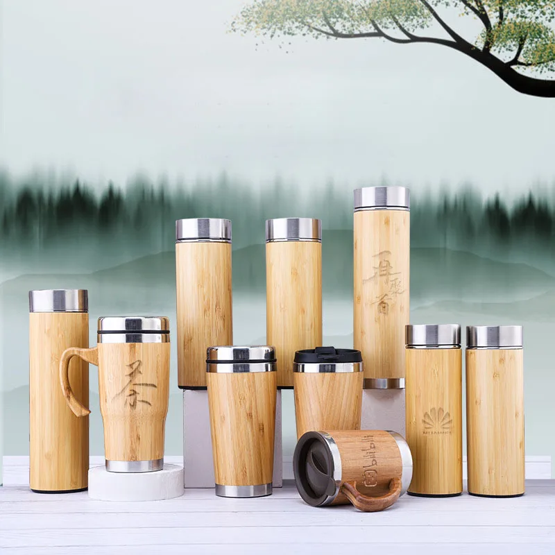 

bamboo wood thermo vacuum flask water bottle pot with wooden thermo mug wood thermos style cups