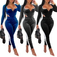 

Fashionable Velvet Fabric Bodycon Backless Club Wear Jumpsuit Long Sleeve Sexy Jumpsuit