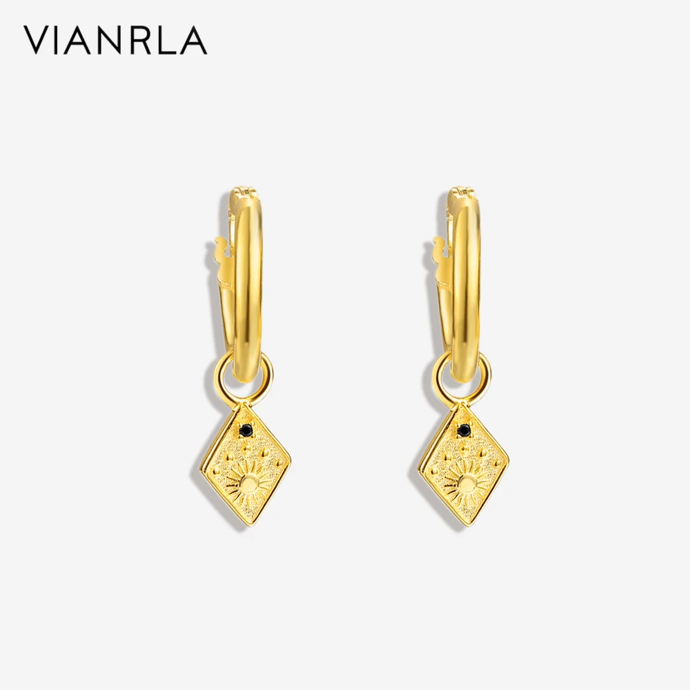 

VIANRLA 925 sterling silver charm earrings women rhombus hoop earrings dainty gold plated earrings