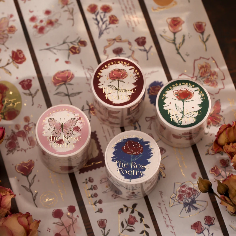 

4 designs 1 pcs / set washi tape rose vintage tape grid hand drawing stickers decoration tape for DIY Kraft scrapbook JIUMO