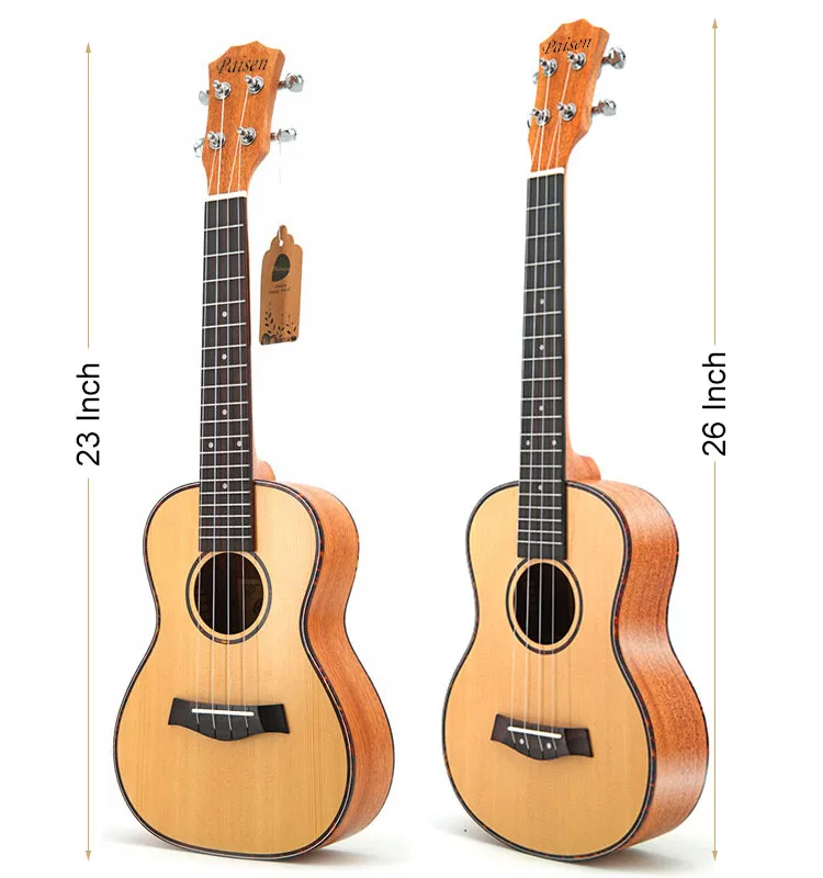Paisen High Quality Cheap Hawaii Picks Ukelele Details 23 Inch Doublesided Spruce Mahogany